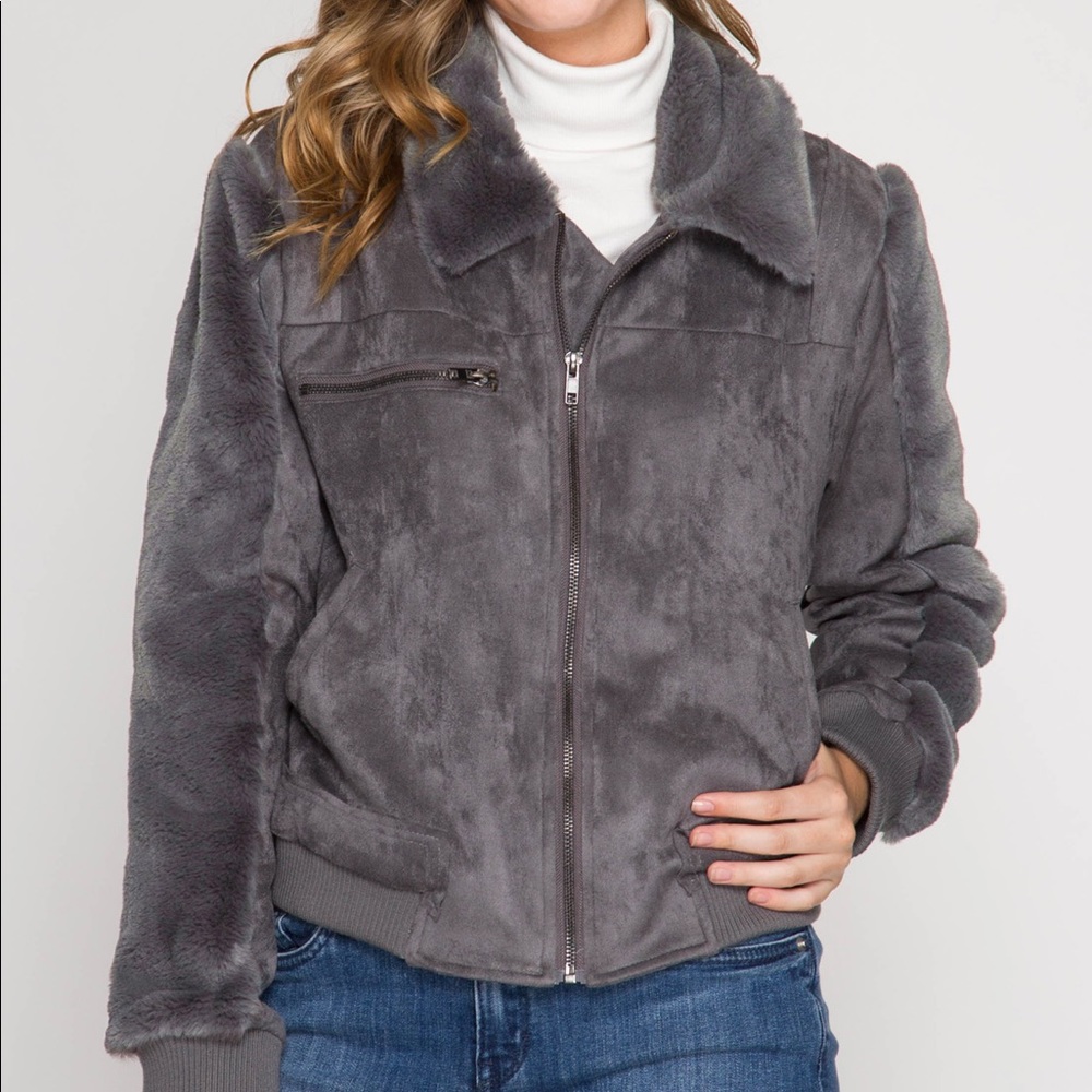 Faux Suede Jacket (Size Up)